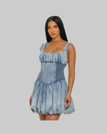 Plus Size Bubble Belle Denim Mini Dress – Curvy Fit with Chic Flair